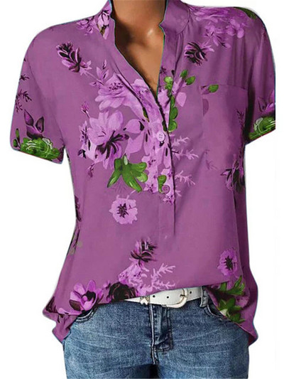 Нова блуза риза голям размер ежедневна риза V-образно деколте къс ръкав дамска риза