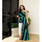 Liela izmēra sieviešu eleganta kleita, svītraina kleita uz vienu plecu, 2022. gada vasaras sieviešu dizaineru apģērbs, dāmu modes grezns audums