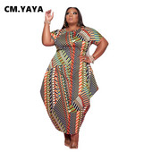 CM.YAYA Γυναικείο φόρεμα συν μεγέθους με στάμπα κοντό μανίκι με λαιμόκοψη Φαρδιά φορέματα μέχρι τον αστράγαλο Γυναικείο φόρεμα υψηλής μόδας casual 2021