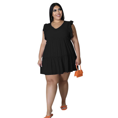 Γυναικείο φόρεμα SOMO Plus Size Καλοκαιρινή μόδα Μονόχρωμο Casual V-Neck Αμάνικο βολάν Κοντό φαρδύ φόρεμα Χονδρική Dropshipping