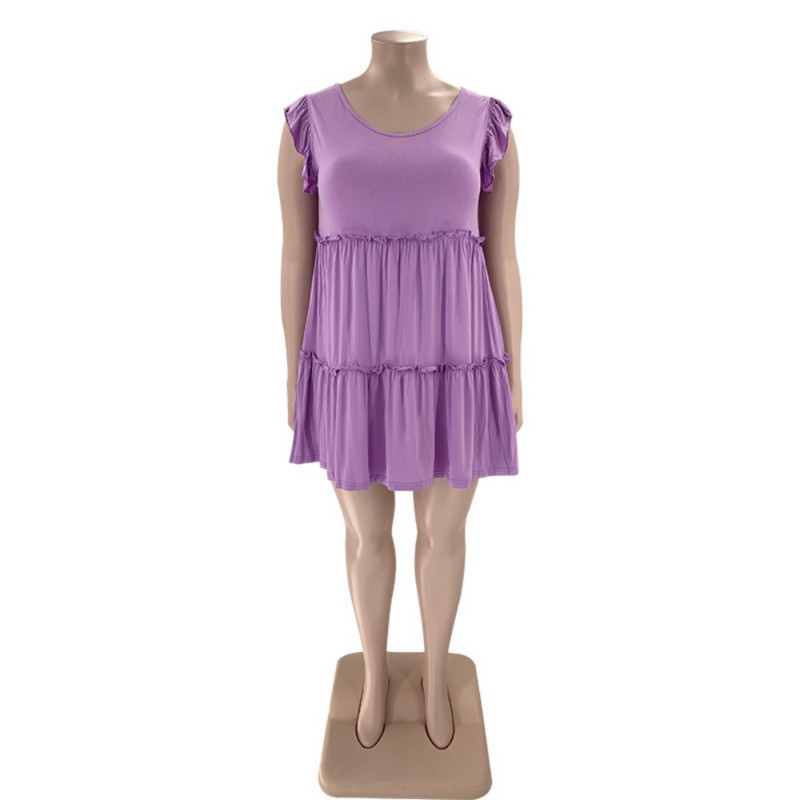 Γυναικείο φόρεμα SOMO Plus Size Καλοκαιρινή μόδα Μονόχρωμο Casual V-Neck Αμάνικο βολάν Κοντό φαρδύ φόρεμα Χονδρική Dropshipping