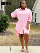 SOMO didelio dydžio moteriškos 2023 m. pavasario ilgomis rankovėmis vienspalvės laisvos vienkrūtės netaisyklingos ilgos suknelės didmeninė prekyba