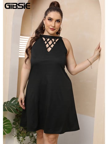 GIBSIE Plus Size O-Neck Cut Out Αμάνικο Μίνι Φόρεμα 3xl 4xl Γυναικεία Solid casual καλοκαιρινά φορέματα A-Line Γυναικεία μόδα Vestidos