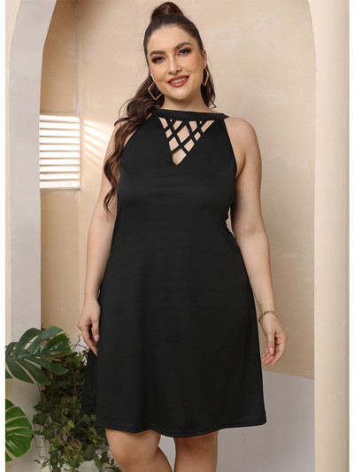 GIBSIE Plus Size O-Neck Cut Out Αμάνικο Μίνι Φόρεμα 3xl 4xl Γυναικεία Solid casual καλοκαιρινά φορέματα A-Line Γυναικεία μόδα Vestidos