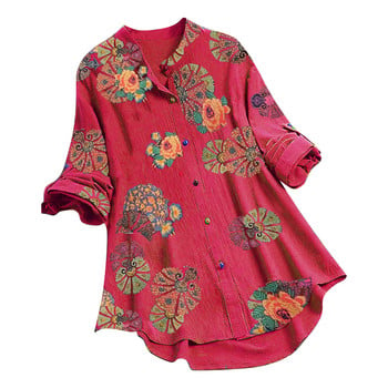 Κομψή γυναικεία μπλούζα Casual Flower Print Plus Size Blusas Mujer με μακρυμάνικο λαιμόκοψη Loose πουκάμισο Harajuku γυναικεία μπλούζα