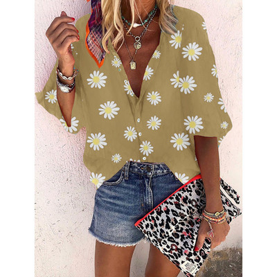 Bluză pentru femei 2020, primăvară vară, imprimeu floral, bluze și bluze pentru femei, cu decolteu în V, cu mânecă lungă, cămăși de birou, îmbrăcăminte de stradă, cămașă de mărime mare