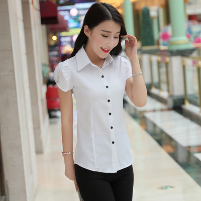 Plus Size 4XL 5XL Cămașă de vară pentru femei, cu mânecă scurtă, topuri și bluze elegante, cămăși de șifon alb, îmbrăcăminte de birou subțire