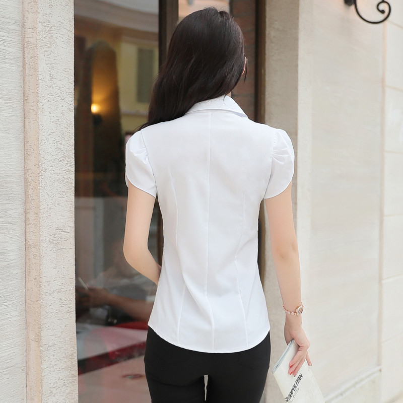 Plus Size 4XL 5XL Cămașă de vară pentru femei, cu mânecă scurtă, topuri și bluze elegante, cămăși de șifon alb, îmbrăcăminte de birou subțire