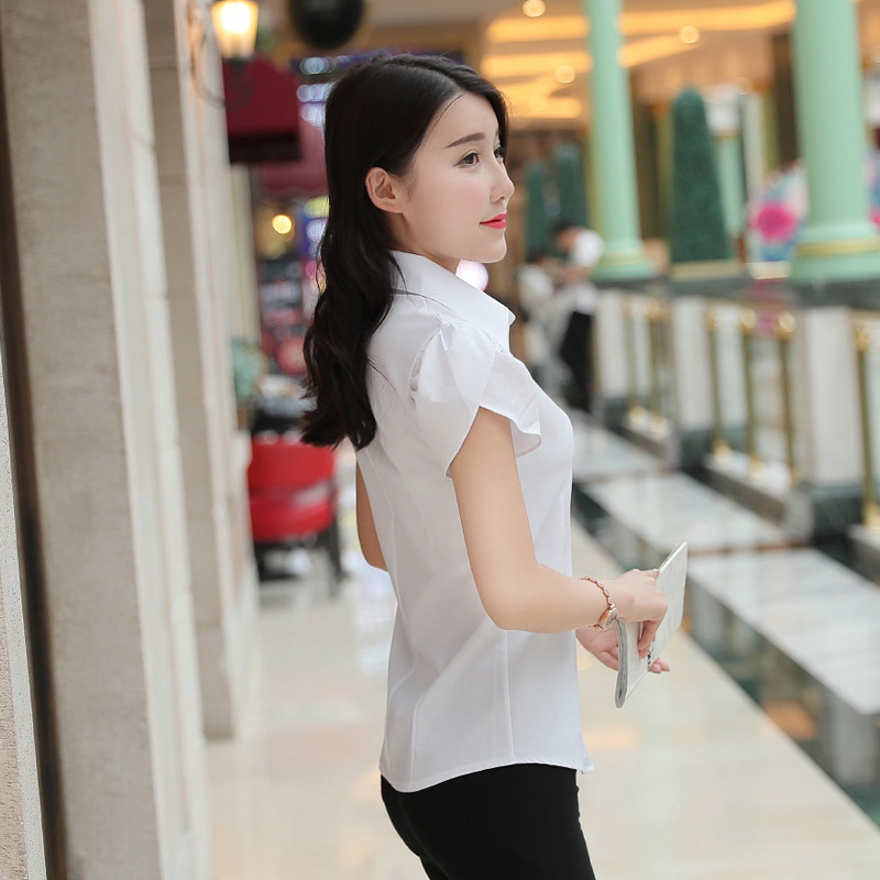 Plus Size 4XL 5XL Cămașă de vară pentru femei, cu mânecă scurtă, topuri și bluze elegante, cămăși de șifon alb, îmbrăcăminte de birou subțire