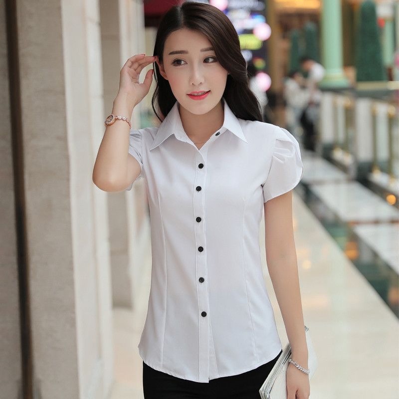 Plus Size 4XL 5XL Cămașă de vară pentru femei, cu mânecă scurtă, topuri și bluze elegante, cămăși de șifon alb, îmbrăcăminte de birou subțire