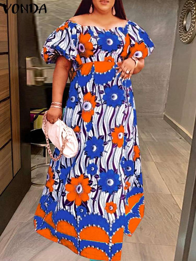 Liela izmēra 5XL VONDA vasaras sauļošanās seksīga kleita uz pleciem, 2023. gada sieviešu Bohēmijas ziedu apdruka ar garām piedurknēm ballītei Maxi Robe Femme