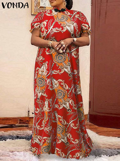 Liela izmēra sieviešu kleita 2023. gada Sieviešu kleitas ar īsām piedurknēm ar apdruku Ikdienišķa Eleganta Gara Maxi Sundress Vintage ballītes halāts 5XL