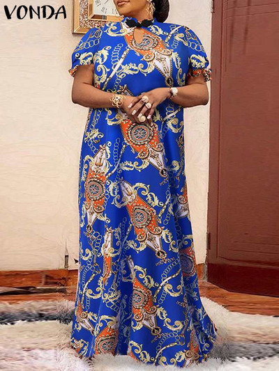 Liela izmēra sieviešu kleita 2023. gada Sieviešu kleitas ar īsām piedurknēm ar apdruku Ikdienišķa Eleganta Gara Maxi Sundress Vintage ballītes halāts 5XL