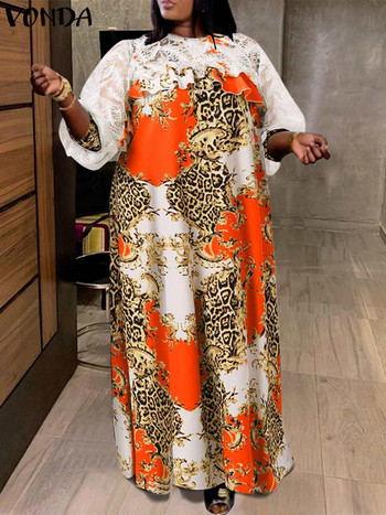 Plus Size 5XL Maxi Φόρεμα Bohemian Printed Party Φόρεμα 2023 VONDA Casual δαντέλα συνονθύλευμα βολάν Γυναικεία ρόμπα Holiday Vestidos