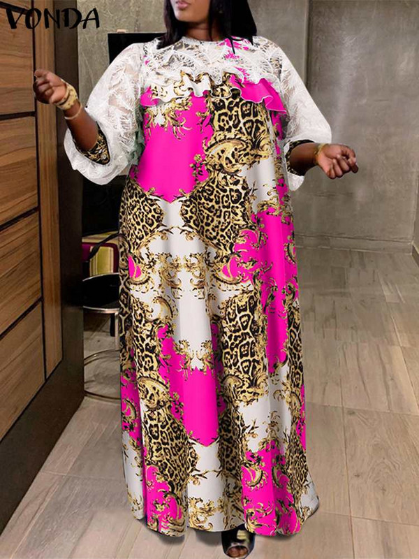 Suures suuruses 5XL maksikleit Boheemlaste trükitud peokleit 2023 VONDA vabaaja pitsiline lapiline volangidega rüü Naiste pühade vestid