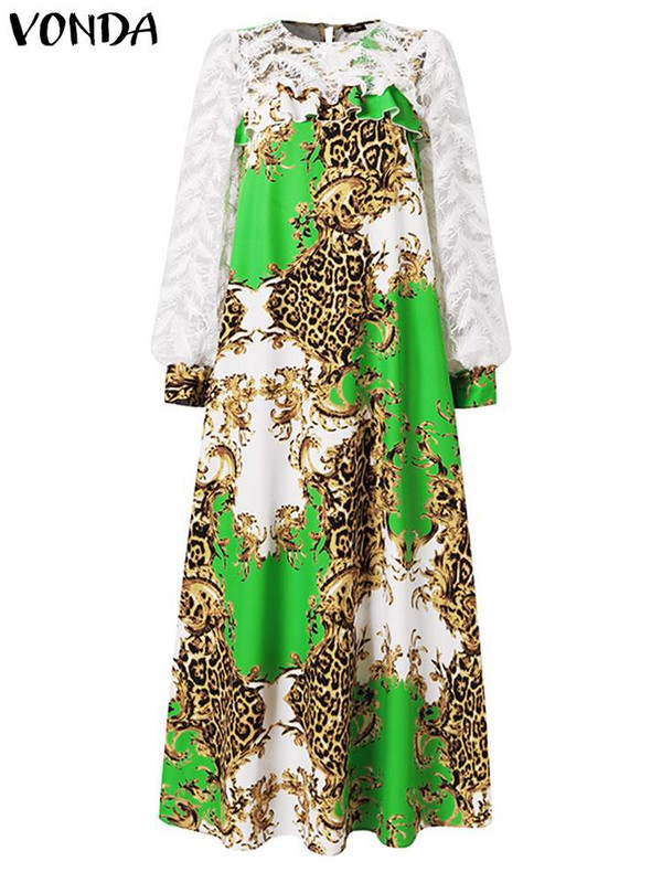 Suures suuruses 5XL maksikleit Boheemlaste trükitud peokleit 2023 VONDA vabaaja pitsiline lapiline volangidega rüü Naiste pühade vestid