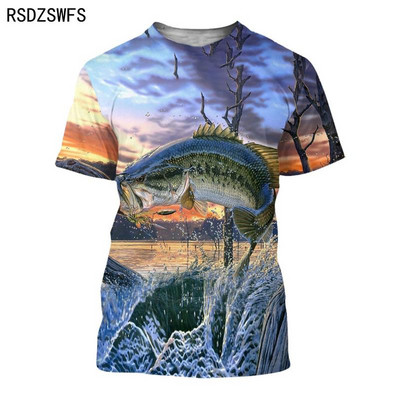 Horgász Férfi és Női 3D nyomtatású póló Divat O-nyakú, rövid ujjú, nagyméretű póló Vicces póló Nyári Férfi Ruházat Felsők Pó