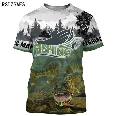 Horgász Férfi és Női 3D nyomtatású póló Divat O-nyakú, rövid ujjú, nagyméretű póló Vicces póló Nyári Férfi Ruházat Felsők Pó