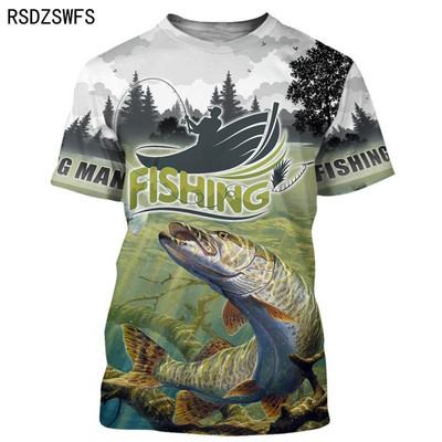 Horgász Férfi és Női 3D nyomtatású póló Divat O-nyakú, rövid ujjú, nagyméretű póló Vicces póló Nyári Férfi Ruházat Felsők Pó