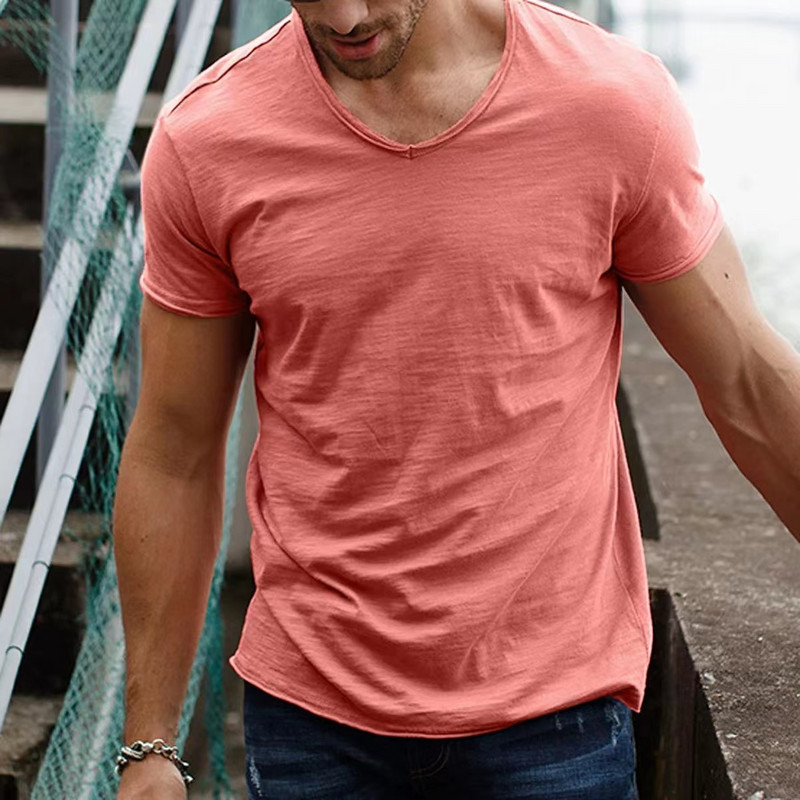 Trendyol Vyriški prekės ženklo kokybės 100 % medvilniniai marškinėliai trumpomis rankovėmis V kaklo madingi Slim Fit Soild marškinėliai Vyriški marškinėliai marškinėliai Camisetas Hombre