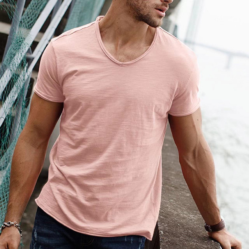Trendyol Vyriški prekės ženklo kokybės 100 % medvilniniai marškinėliai trumpomis rankovėmis V kaklo madingi Slim Fit Soild marškinėliai Vyriški marškinėliai marškinėliai Camisetas Hombre