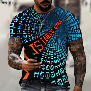 Марка Мъжка лятна тениска с къс ръкав Tech Swirl Digital Information 3D Printing Мъжка тениска Harajuku Fashion Streetwear Размер 5XL