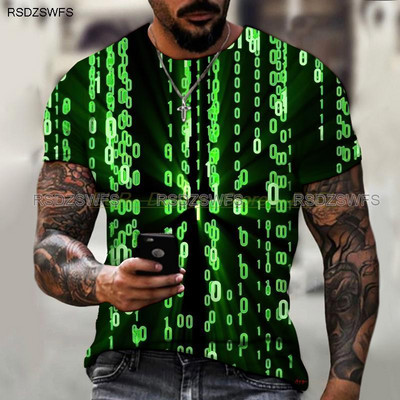Marca bărbați de vară cu mâneci scurte Tech Swirl Informații digitale Imprimare 3D Tricou bărbați Harajuku Fashion Streetwear Mărimea 5XL