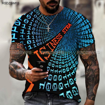 Marka Muška ljetna majica kratkih rukava Tech Swirl Digital Information 3D Printing Muška majica Harajuku Fashion Streetwear Veličina 5XL