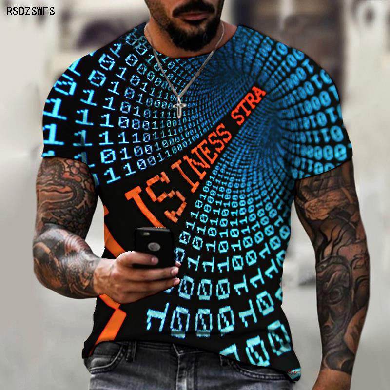 Marka Muška ljetna majica kratkih rukava Tech Swirl Digital Information 3D Printing Muška majica Harajuku Fashion Streetwear Veličina 5XL