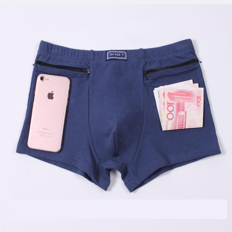 Vīriešu seksīgas biksītes Kokvilnas dubultās rāvējslēdzēja kabatas Zādzību necaurlaidīgas vīriešu bokseršorti Apakšveļa Elpojoša Mode Vīriešu Apakšbikses Cueca