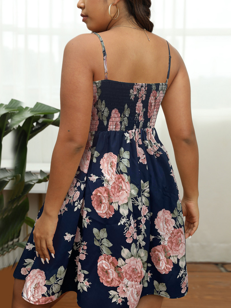 Finjani sieviešu Cami kleita, ikdienas kleita ar ziedu apdruku, seksīga kleita, eleganta lielizmēra vidēja izmēra kleita