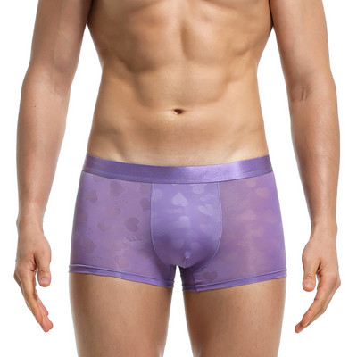 Νέα ανδρικά εσώρουχα με τύπωμα καρδιάς Σέξι εσώρουχα με αναπνεύσιμο εσώρουχο Quick Dry Fashion Jacquard Thin U Bulge Pouch Ανδρικά σορτς μπόξερ