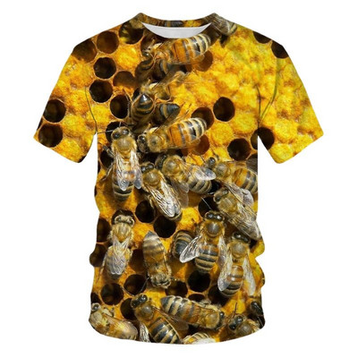 Honey Bee Print T Shirt For Men Summer Hip Hop Harajuku Short Sleeve Tops Fashion Casual O-neck Oversized T-Shirts Men`s Clothes