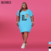 SOMO vasaras modes apdruka lielizmēra sieviešu apģērbi Sexy V kakla izgriezumā sievietēm 2023 Midi kleita ar kabatām Vairumtirdzniecība Dropshipping