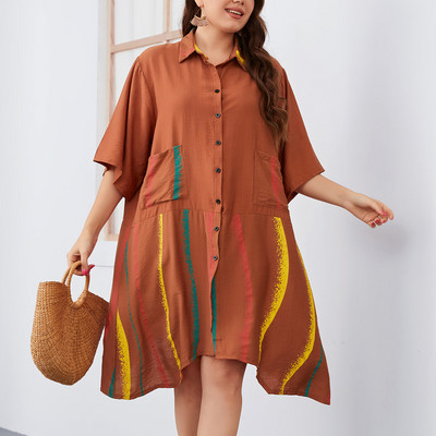 Καλοκαιρινό φόρεμα μίντι γυναικείο φόρεμα με ακανόνιστο ριγέ στάμπα Casual γυναικεία φορέματα Μόδα χαλαρό γυναικείο φόρεμα 2023