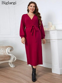 Μεγάλο μέγεθος φθινοπωρινό μίντι φόρεμα Γυναικεία μακρυμάνικα Κομψά σπαστά γυναικεία φορέματα Casual fashion γυναικείο φόρεμα 2023