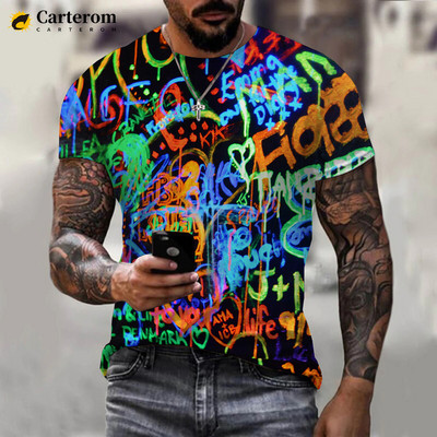 Tricou 3D imprimat cu graffiti neon 2022 pentru bărbați, femei, vară, ocazional, cu mânecă scurtă, Hip Hop Harajuku, Topuri Streetwear