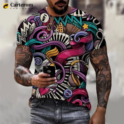 Tricou 3D imprimat cu graffiti neon 2022 pentru bărbați, femei, vară, ocazional, cu mânecă scurtă, Hip Hop Harajuku, Topuri Streetwear