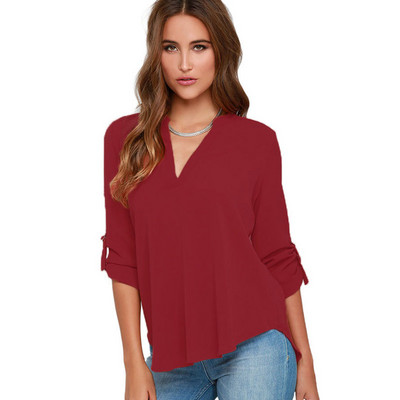 Γυναικείες μπλούζες σιφόν και μπλούζες Fashion Plus Size Feminina Camisas Blusas Μεγάλα μεγέθη για γυναίκες Γυναικεία πουκάμισα με λαιμόκοψη V με 3/4 μανίκια