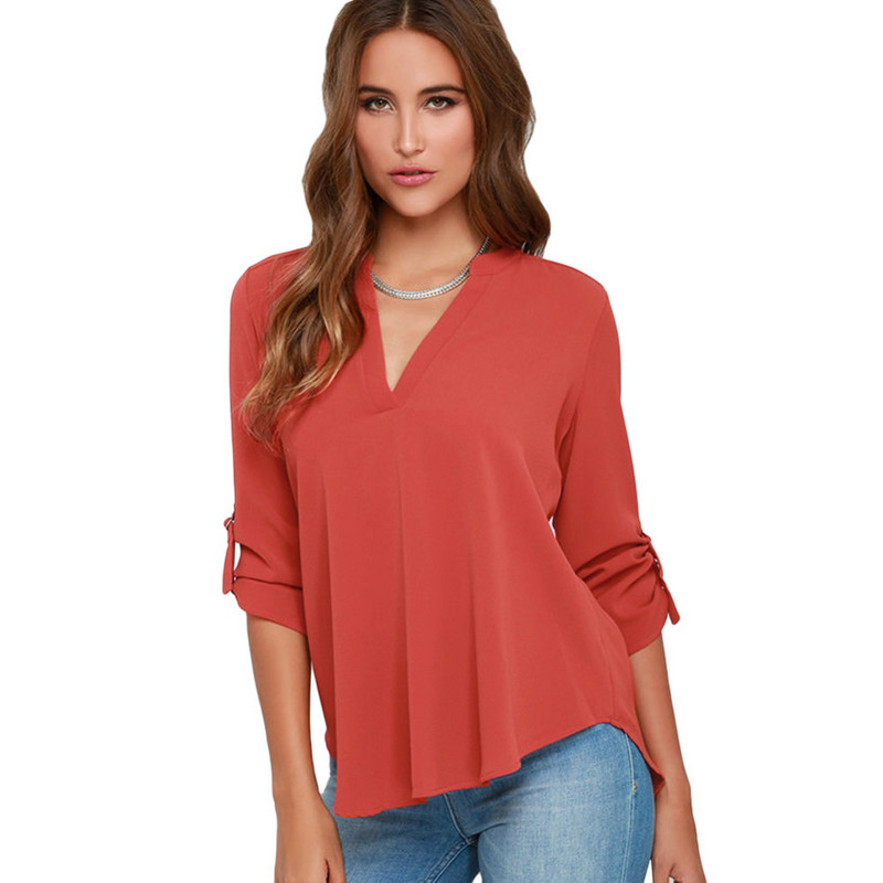 Γυναικείες μπλούζες σιφόν και μπλούζες Fashion Plus Size Feminina Camisas Blusas Μεγάλα μεγέθη για γυναίκες Γυναικεία πουκάμισα με λαιμόκοψη V με 3/4 μανίκια