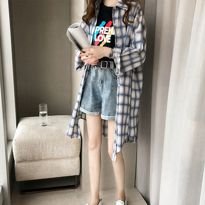 Női kockás blúz, hosszú ujjú, vékony szakaszú fényvédő hosszú szoknya Blusas mujer de moda 2020 ing felsők női nagy méretű