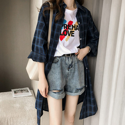 Női kockás blúz, hosszú ujjú, vékony szakaszú fényvédő hosszú szoknya Blusas mujer de moda 2020 ing felsők női nagy méretű