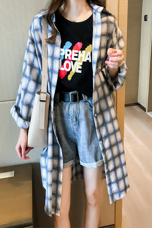 Női kockás blúz, hosszú ujjú, vékony szakaszú fényvédő hosszú szoknya Blusas mujer de moda 2020 ing felsők női nagy méretű