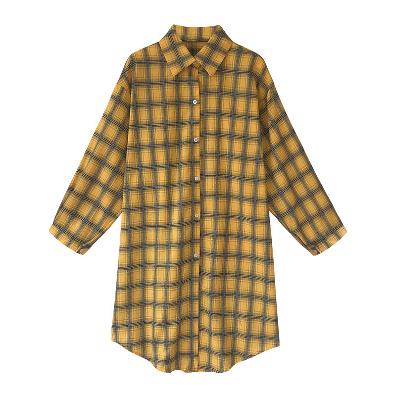 Női kockás blúz, hosszú ujjú, vékony szakaszú fényvédő hosszú szoknya Blusas mujer de moda 2020 ing felsők női nagy méretű