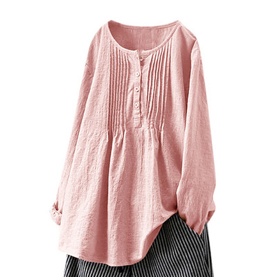 Bluză de in primăvară topuri femei cu mânecă lungă cămăși cu nasturi de culoare deschisă top și bluză haine femei