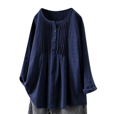 Bluză de in primăvară topuri femei cu mânecă lungă cămăși cu nasturi de culoare deschisă top și bluză haine femei