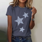 Zvaigznīšu 3D apdrukas T-krekls vasaras sievietēm ar O veida kakla izgriezumu ikdienas T krekli Harajuku Streetwear ar īsām piedurknēm T-krekls ar īsām piedurknēm Lielizmēra Y2k sieviešu apģērbs