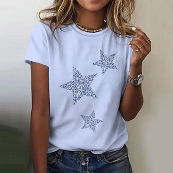 Star 3D print T-shirt Καλοκαιρινό γυναικείο μπλουζάκι με λαιμόκοψη Harajuku Streetwear κοντά μανίκια Υπερμεγέθη Y2k Top γυναικεία ρούχα