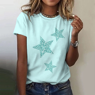 Zvaigznīšu 3D apdrukas T-krekls vasaras sievietēm ar O veida kakla izgriezumu ikdienas T krekli Harajuku Streetwear ar īsām piedurknēm T-krekls ar īsām piedurknēm Lielizmēra Y2k sieviešu apģērbs