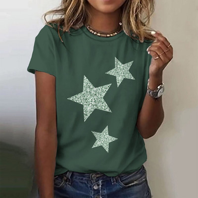 Zvaigznīšu 3D apdrukas T-krekls vasaras sievietēm ar O veida kakla izgriezumu ikdienas T krekli Harajuku Streetwear ar īsām piedurknēm T-krekls ar īsām piedurknēm Lielizmēra Y2k sieviešu apģērbs